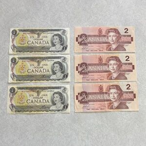 Canadian One and Two Dollar Bills